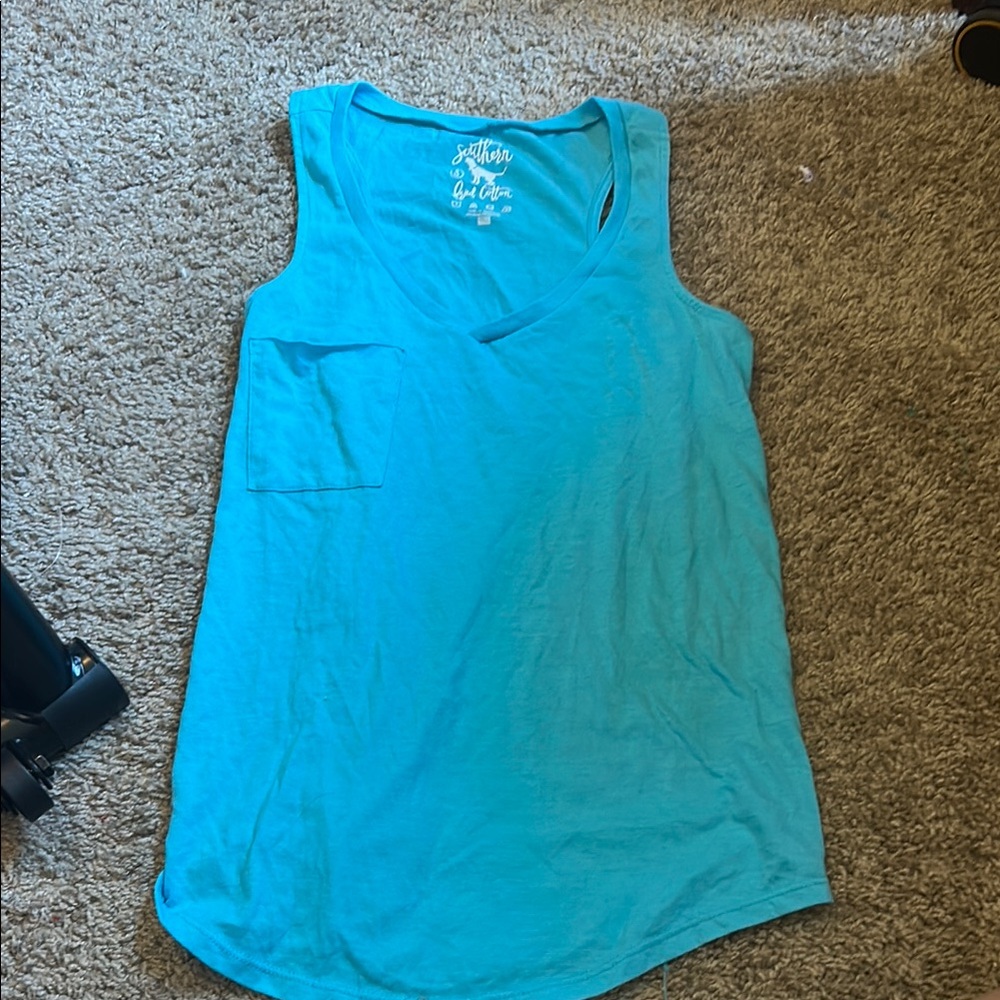 Southern Fried Cotton Blue Sleeveless Tank Top